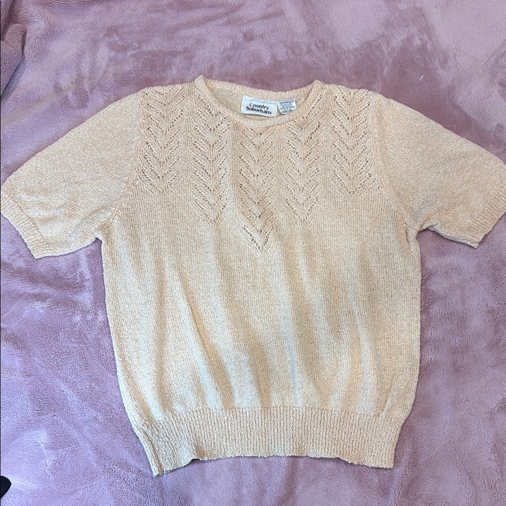 Beige Short Sleeve Knit Sweater